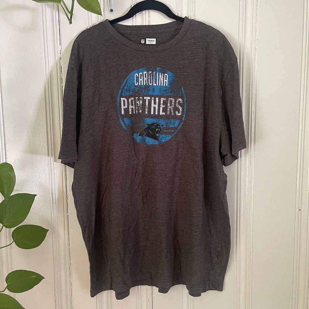 Carolina Panthers NFL Men Dark Gray Short Sleeve Logo Football T-Shirt Size 2XL